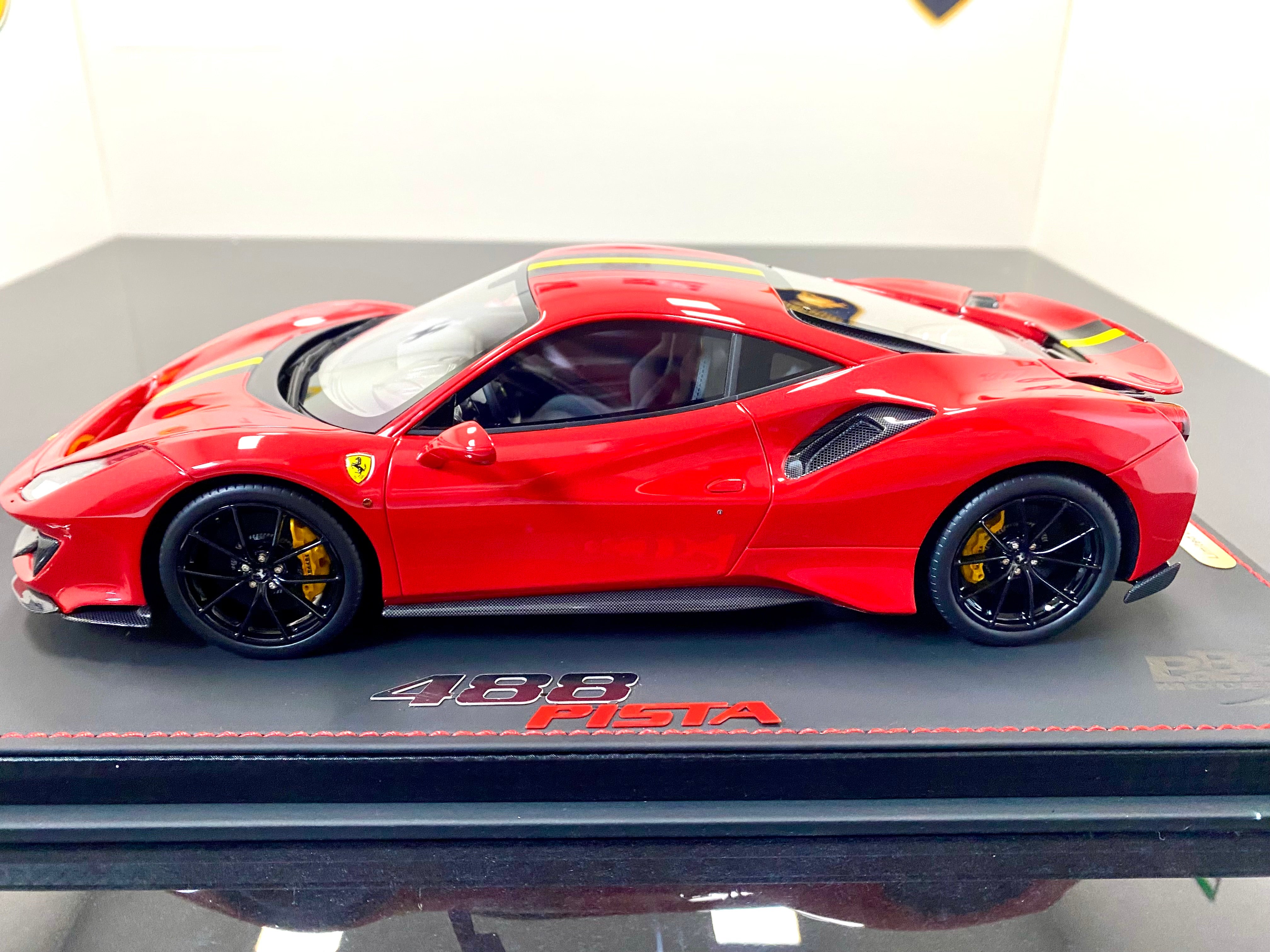 BBR Ferrari 488 Pista 1:18 scale Rosso Corsa Black/yellow stripe
