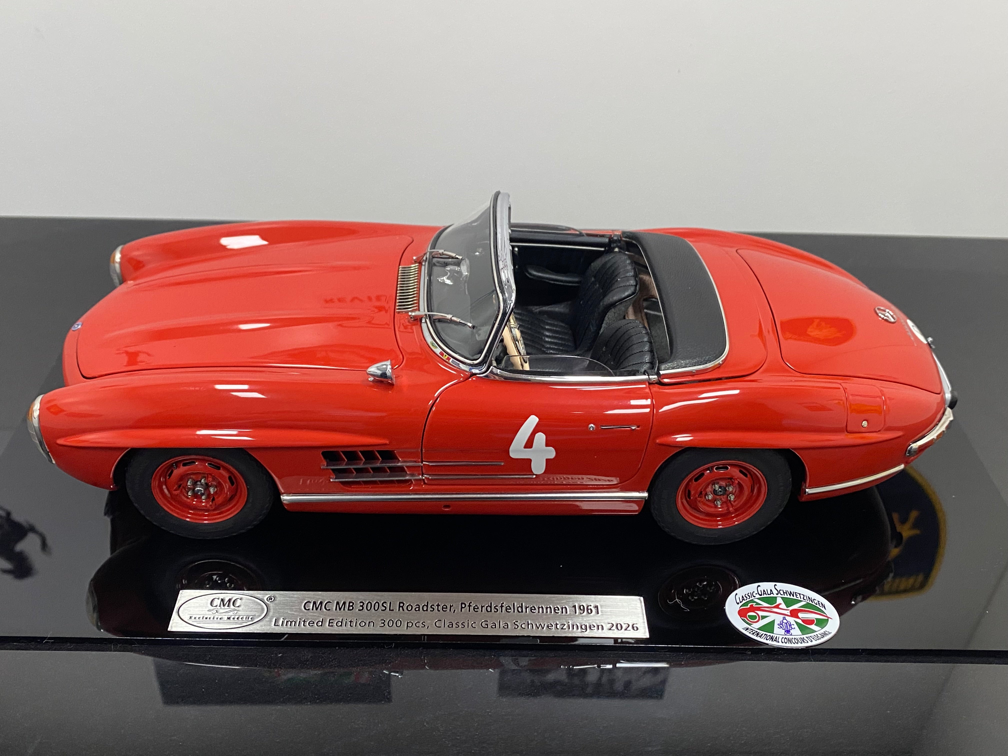 CMC 1:18 Mercedes 300SL M296 Red open top race CGS #4