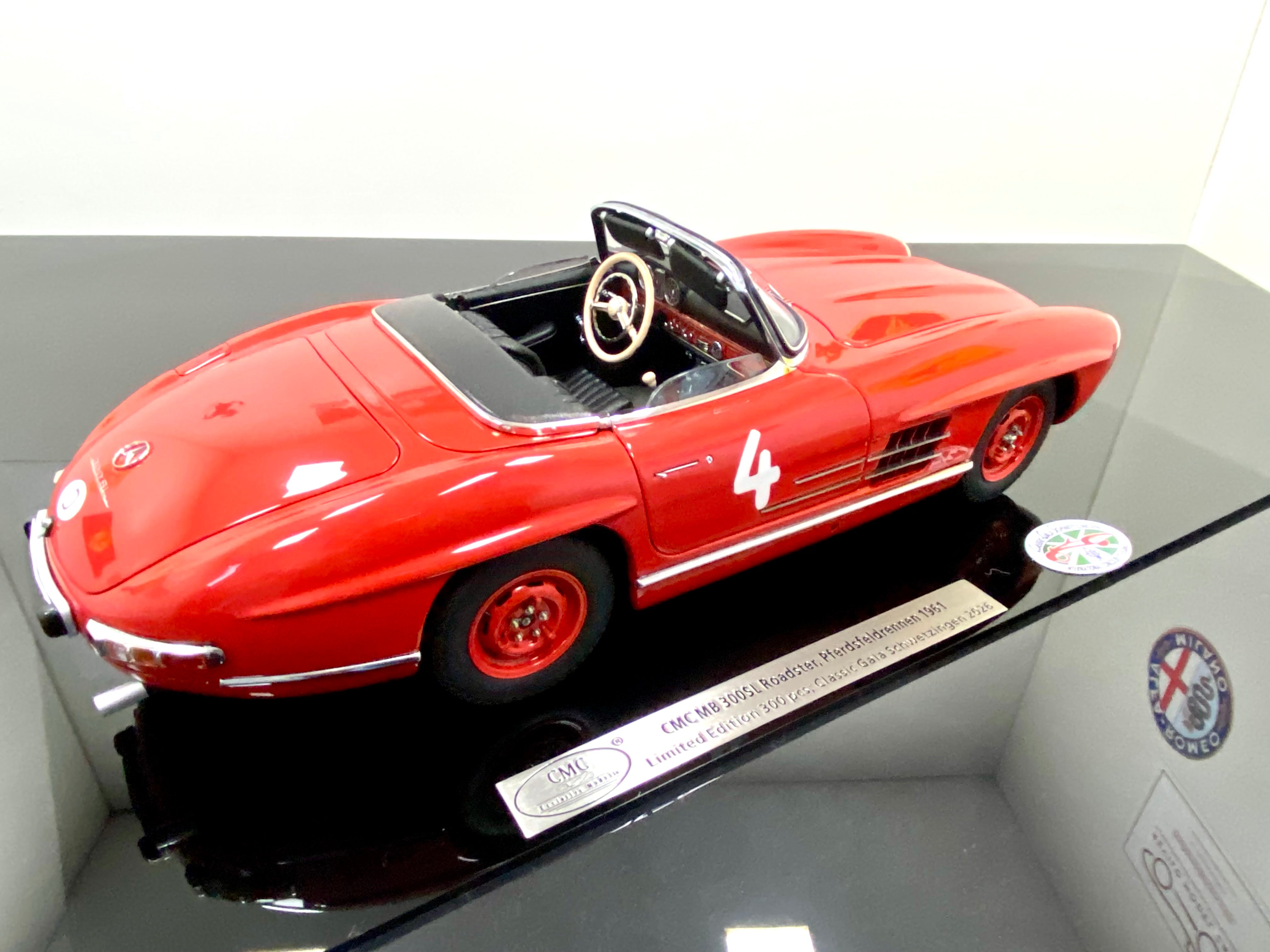 CMC 1:18 Mercedes 300SL M296 Red open top race CGS #4