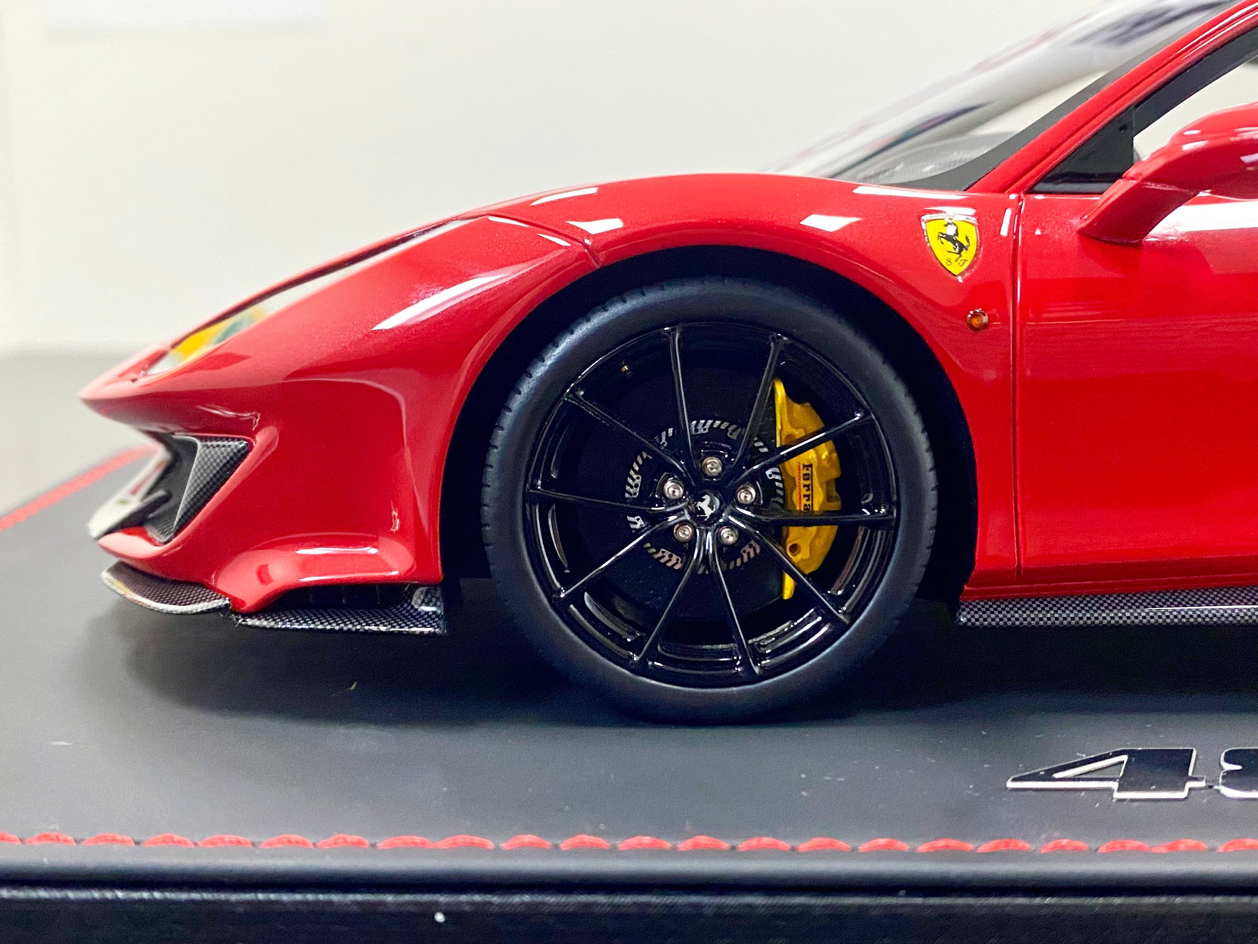 BBR Ferrari 488 Pista 1:18 scale Rosso Corsa Black/yellow stripe