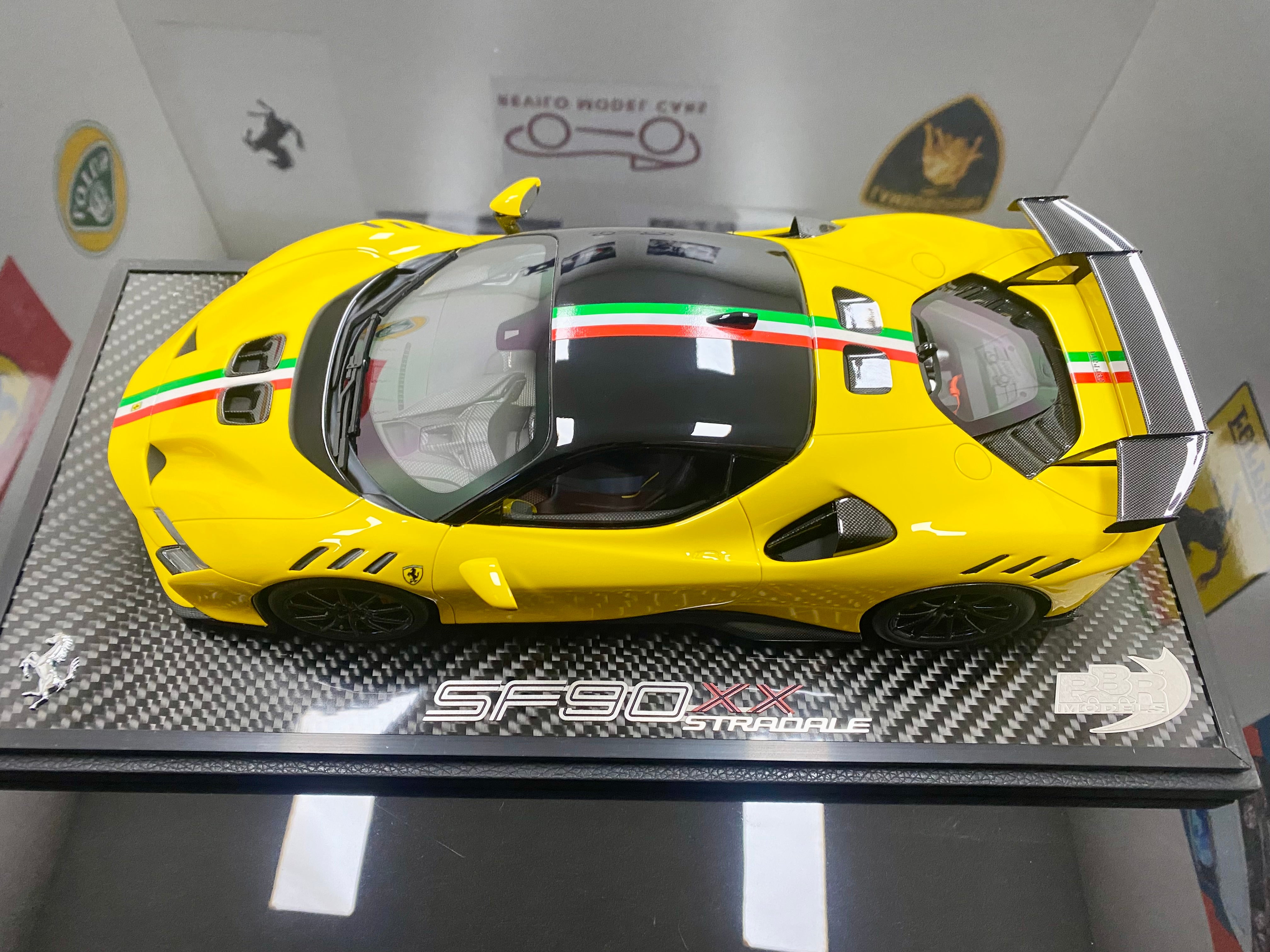 BBR Ferrari SF90 XX 1:18 scale Giallo Modena, Italian stripe