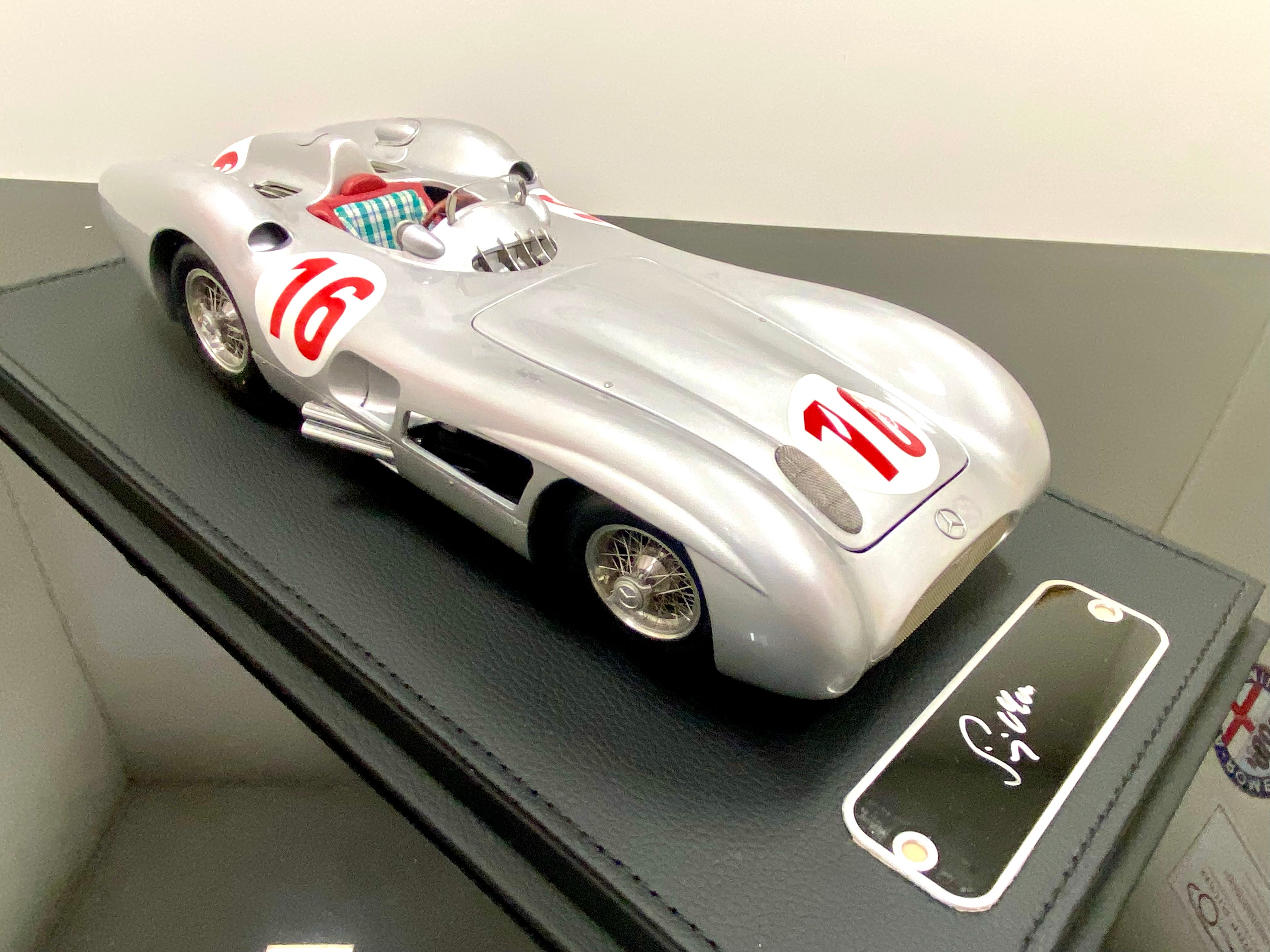 CMC M057 1:18 Mercedes W196 Streamliner #16 Stirling Moss signed plaque and case