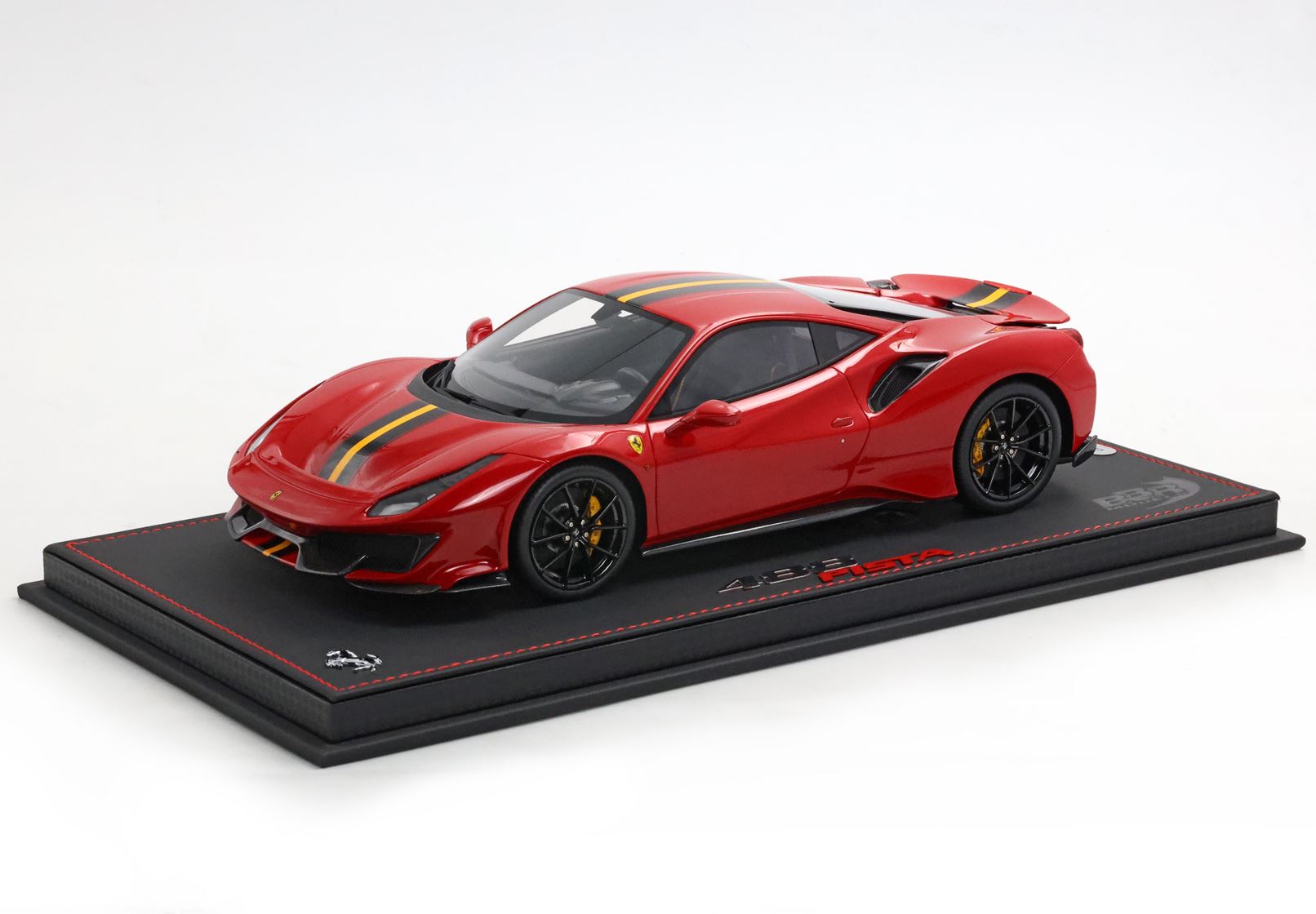 BBR Ferrari 488 Pista 1:18 scale Rosso Corsa Black/yellow stripe