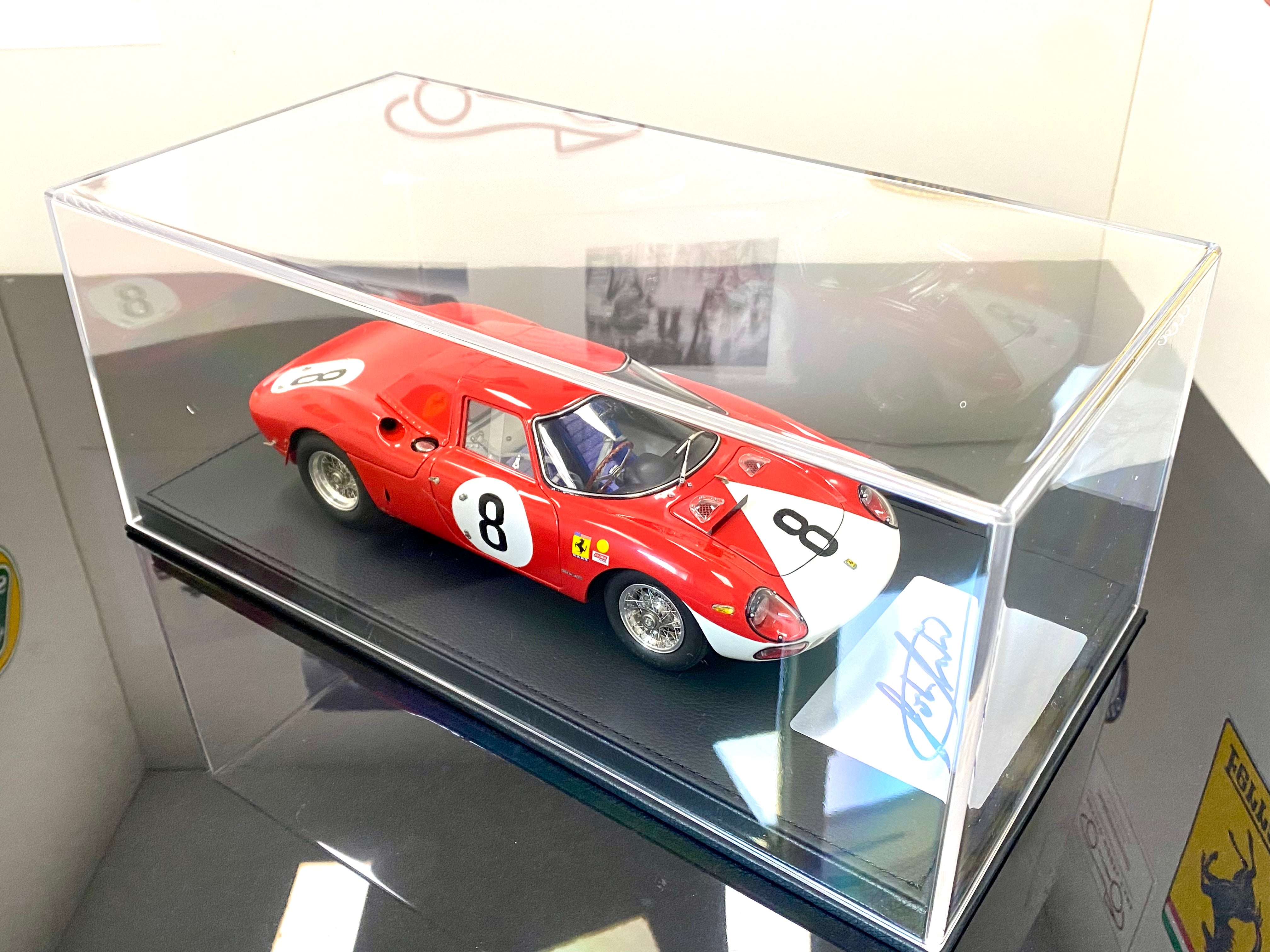 CMC 1:18 scale Ferrari 250 LM M262 #8 John Sutrees signed plaque and case