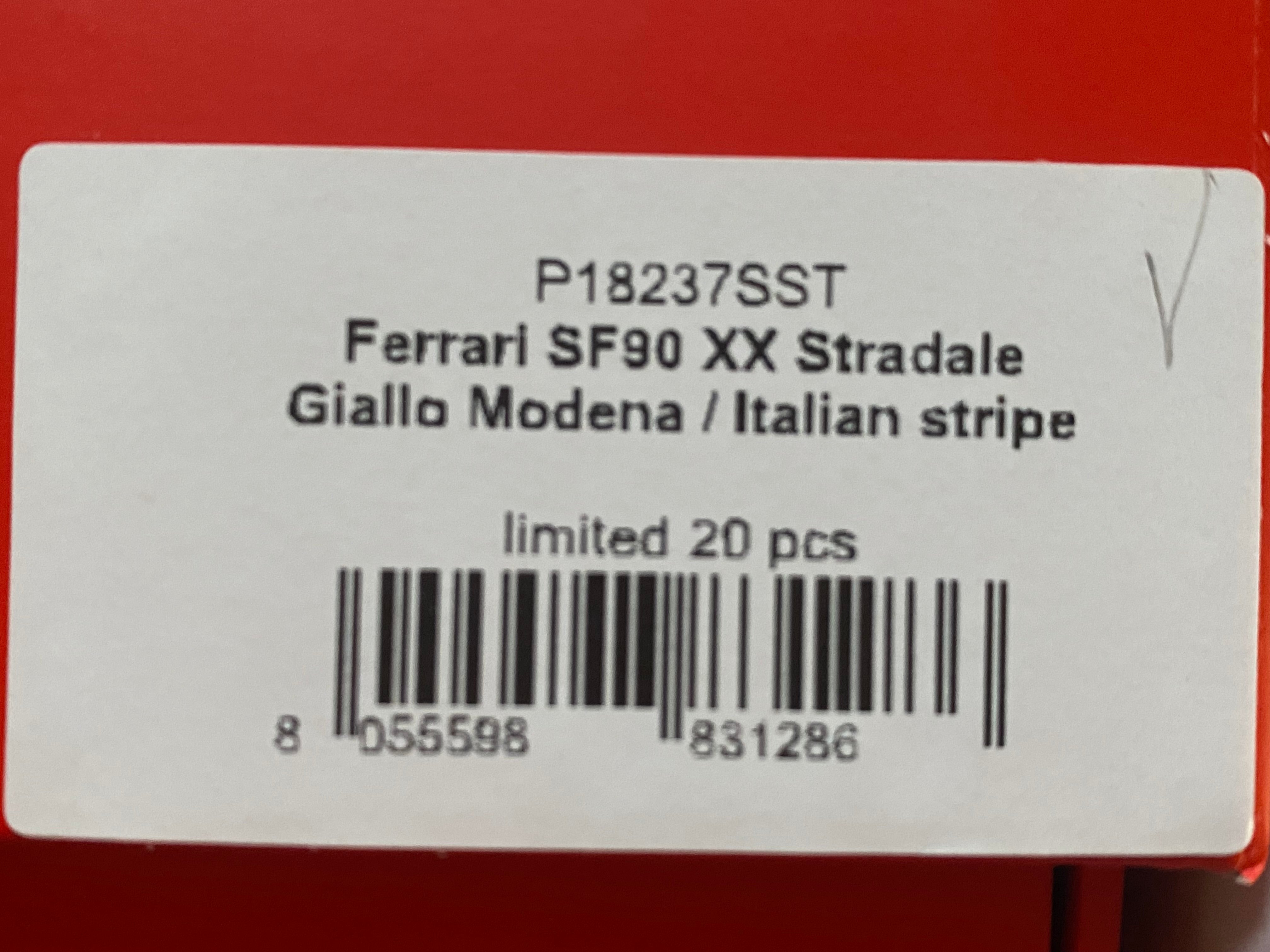 BBR Ferrari SF90 XX 1:18 scale Giallo Modena, Italian stripe