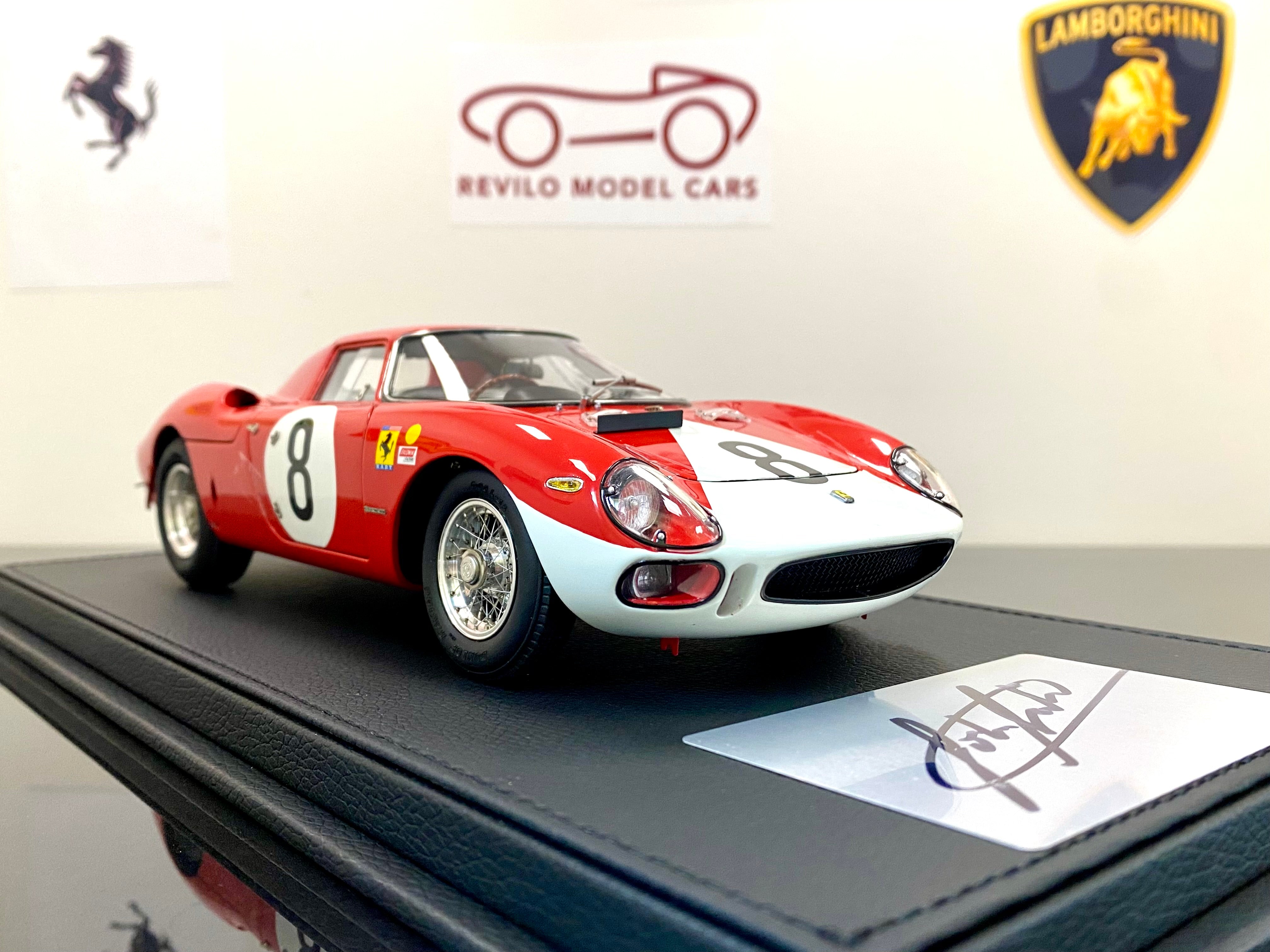 CMC 1:18 scale Ferrari 250 LM M262 #8 John Sutrees signed plaque and case
