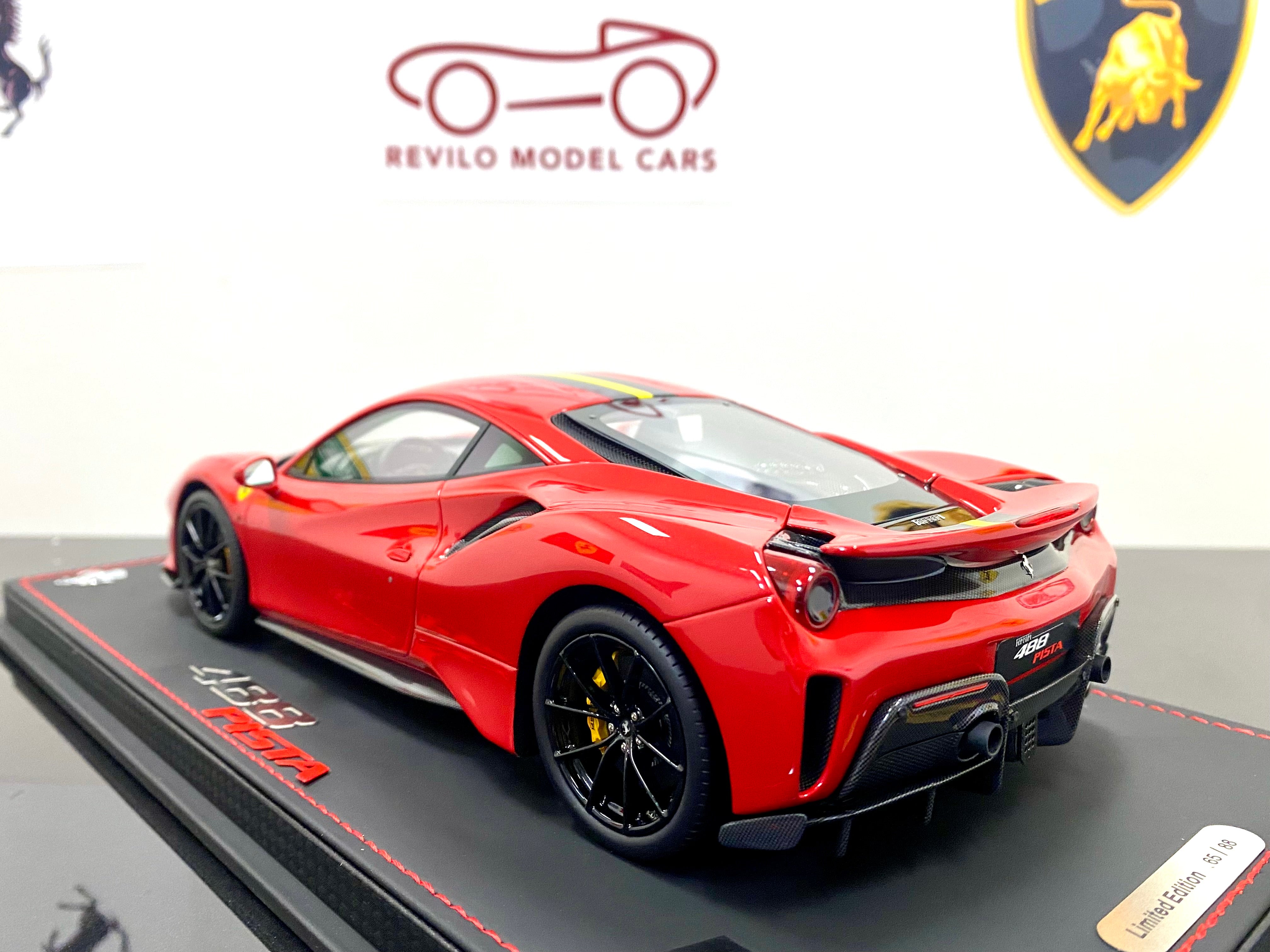 BBR Ferrari 488 Pista 1:18 scale Rosso Corsa Black/yellow stripe
