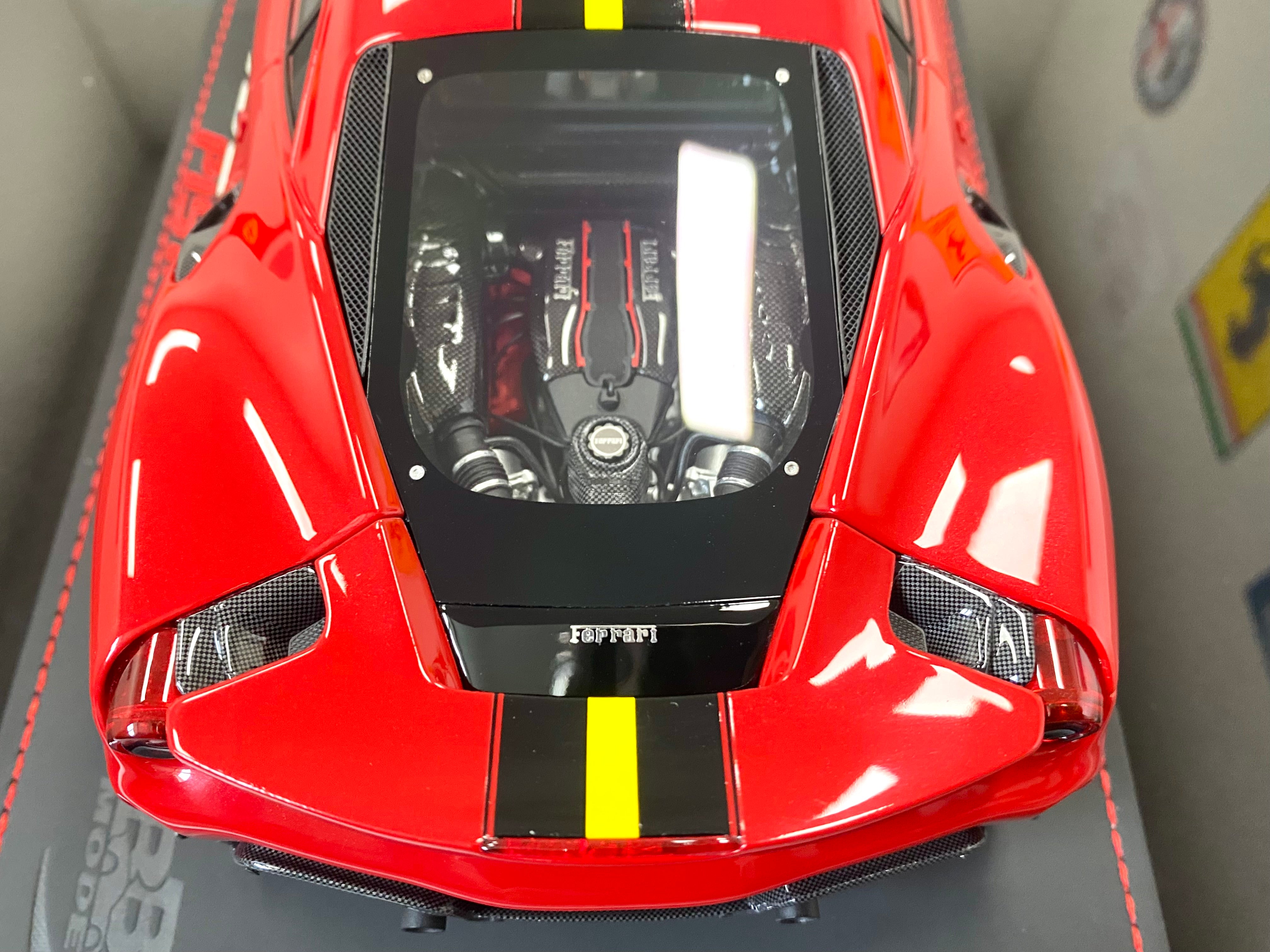 BBR Ferrari 488 Pista 1:18 scale Rosso Corsa Black/yellow stripe