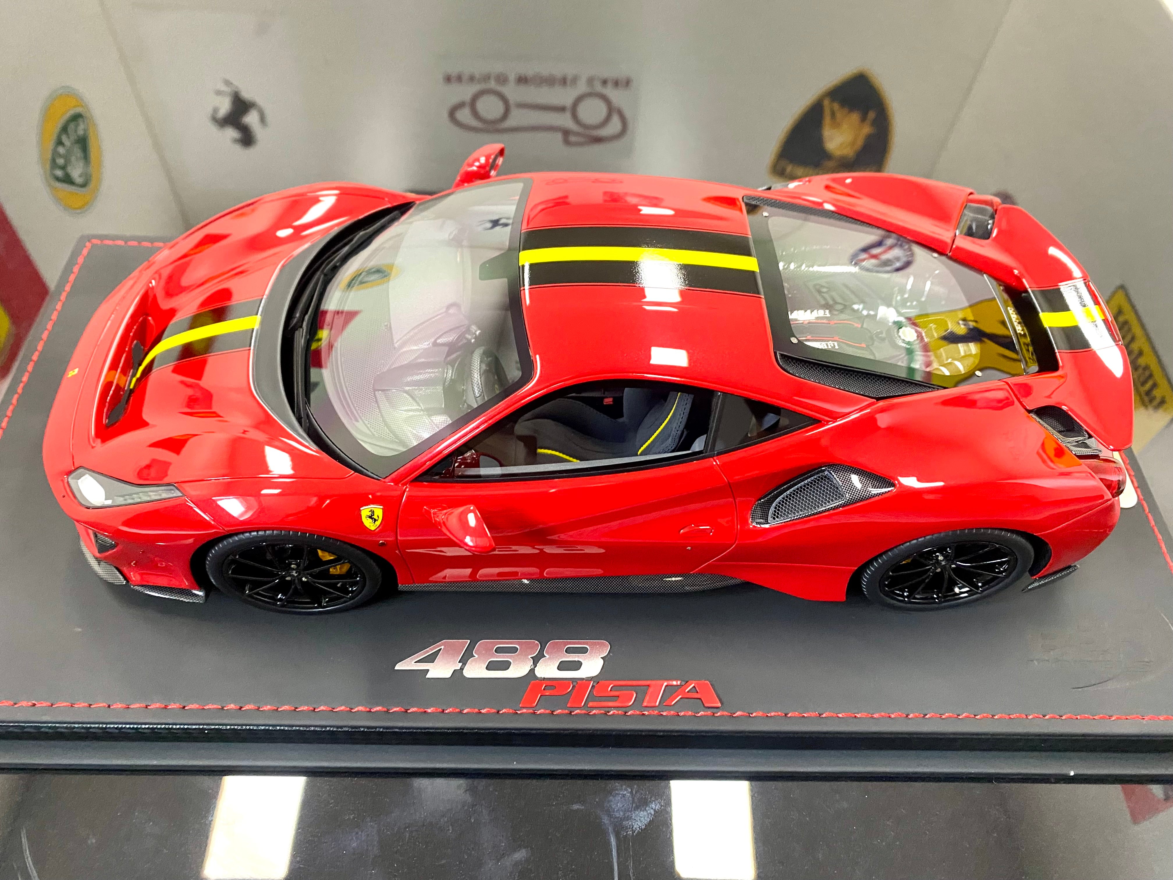 BBR Ferrari 488 Pista 1:18 scale Rosso Corsa Black/yellow stripe