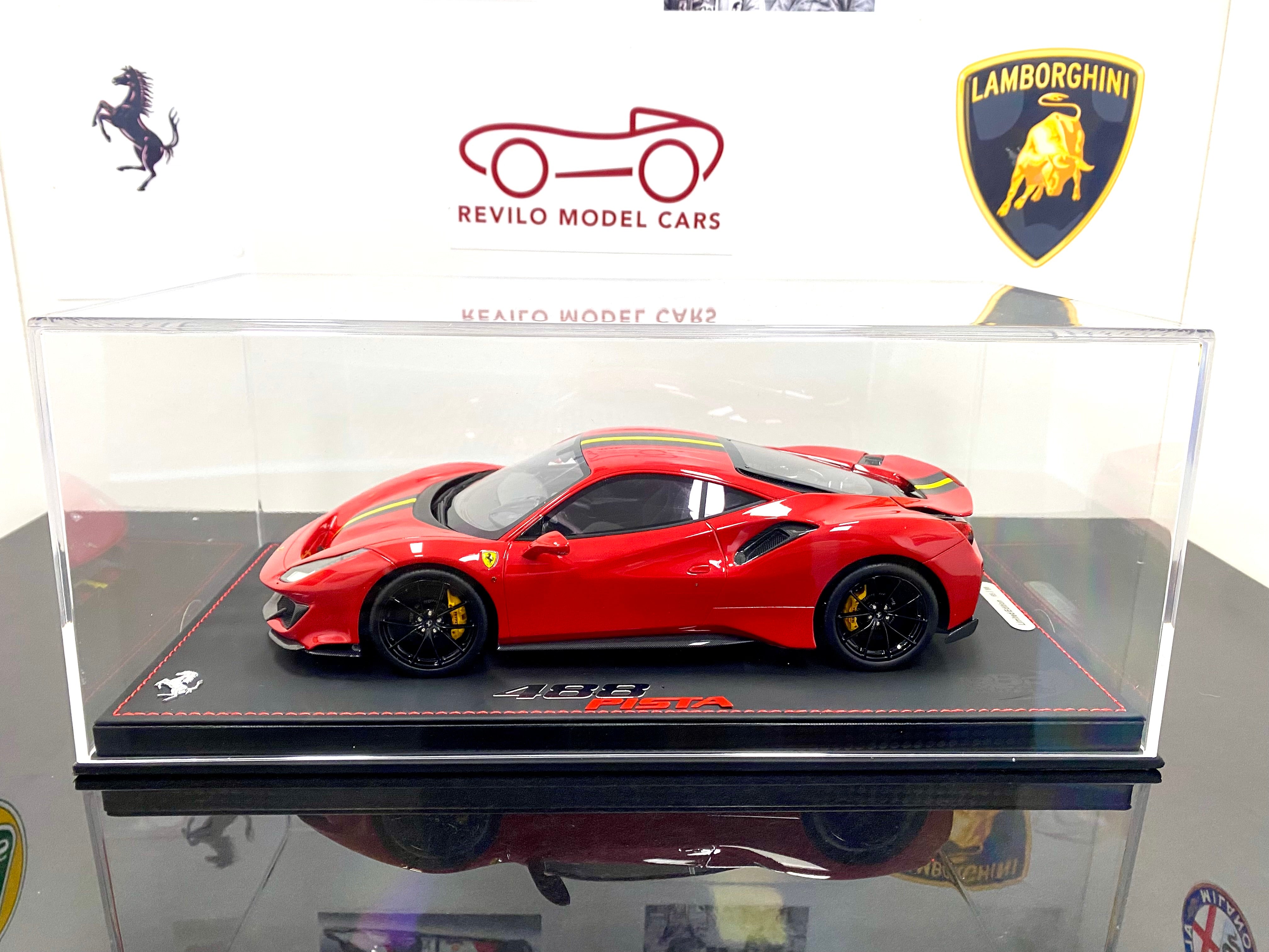 BBR Ferrari 488 Pista 1:18 scale Rosso Corsa Black/yellow stripe