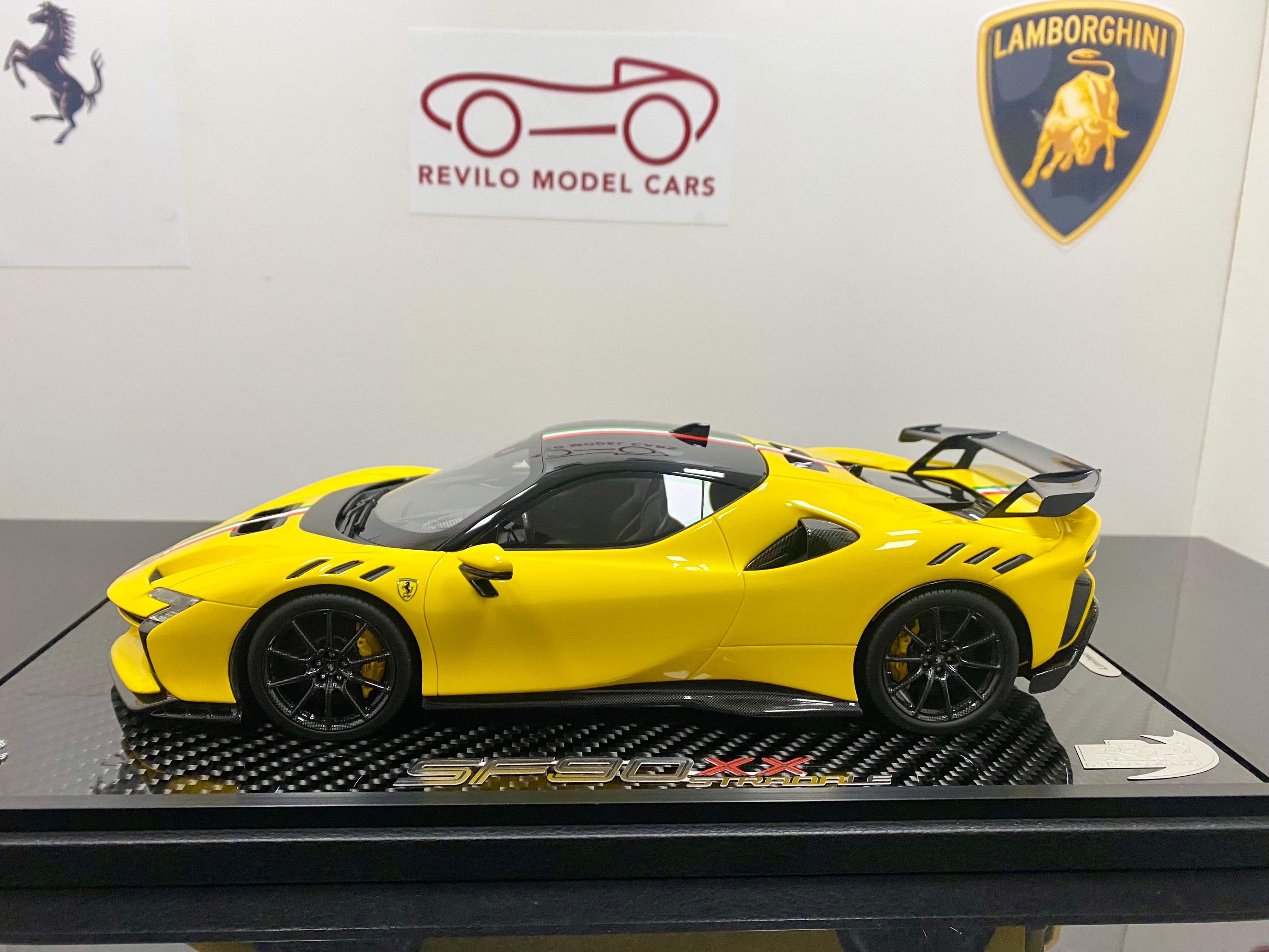 BBR Ferrari SF90 XX 1:18 scale Giallo Modena, Italian stripe