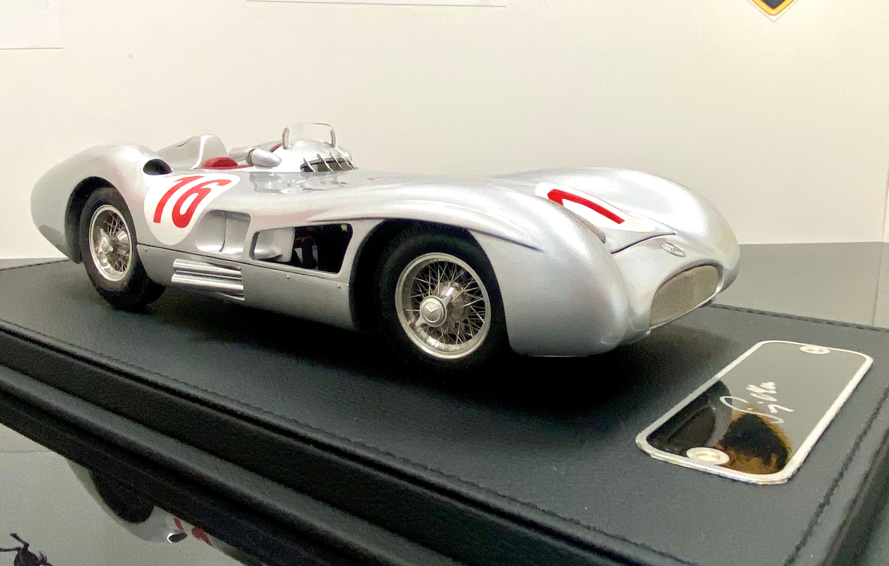 CMC M057 1:18 Mercedes W196 Streamliner #16 Stirling Moss signed plaque and case