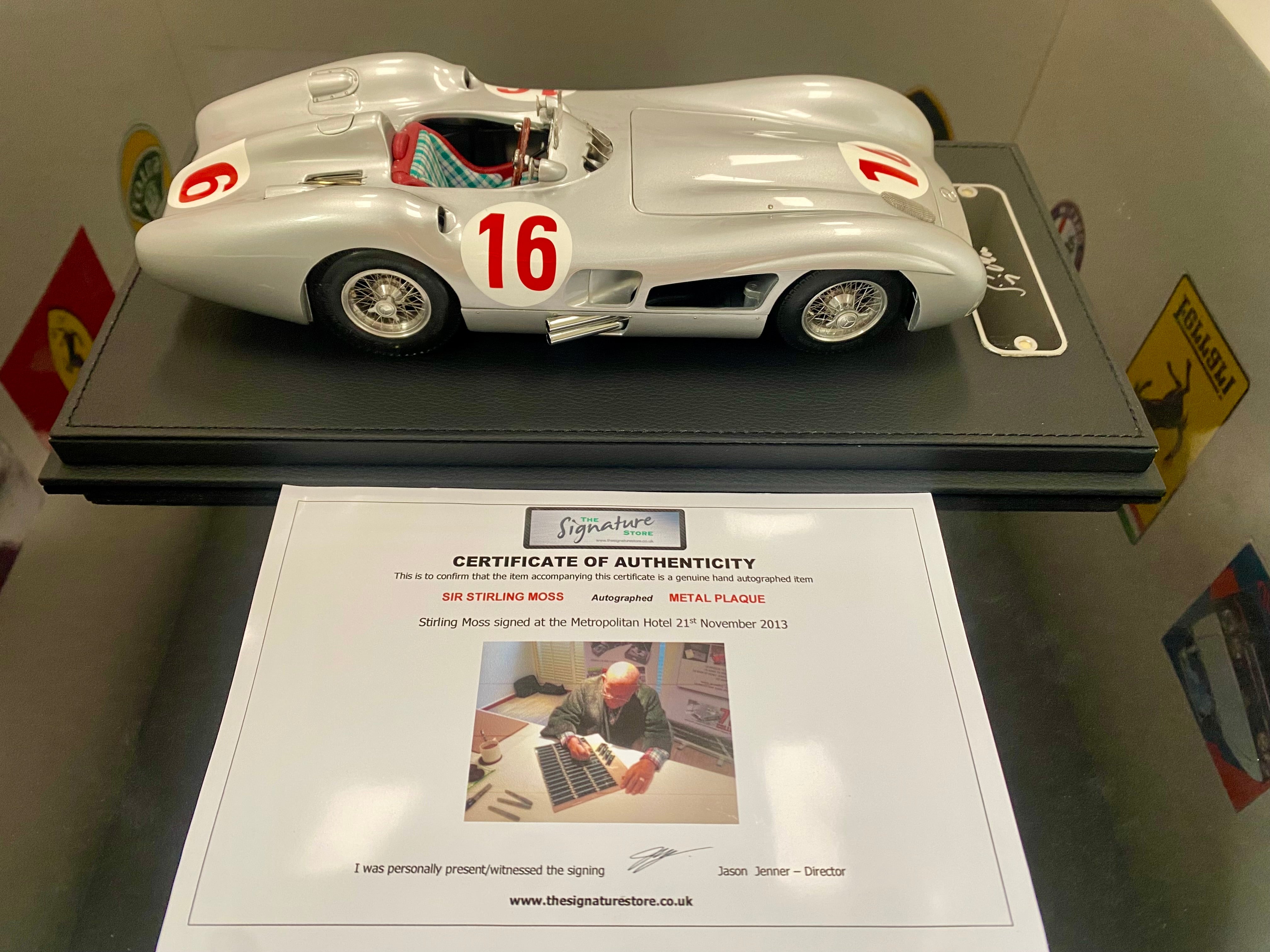 CMC M057 1:18 Mercedes W196 Streamliner #16 Stirling Moss signed plaque and case