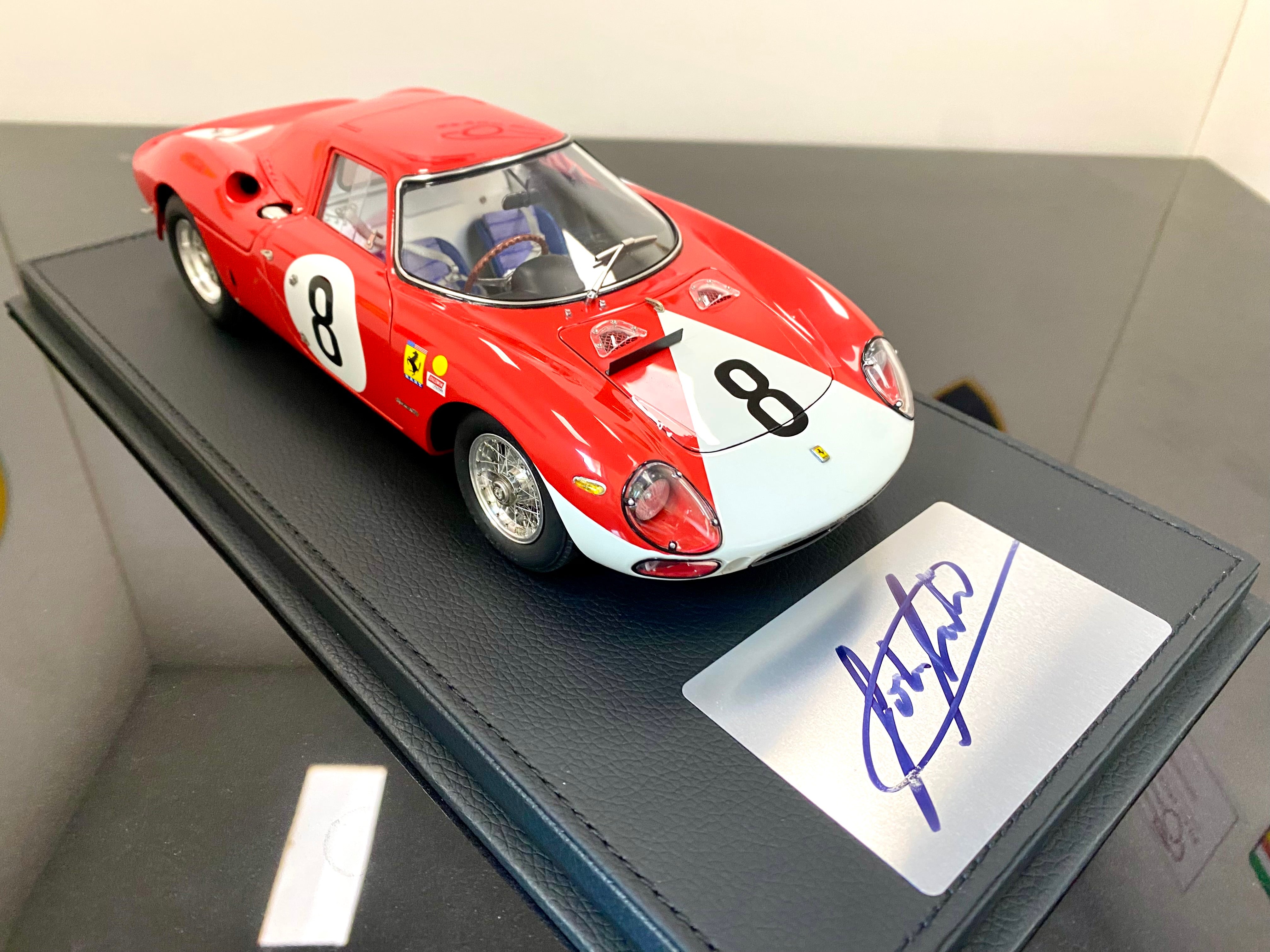 CMC 1:18 scale Ferrari 250 LM M262 #8 John Sutrees signed plaque and case