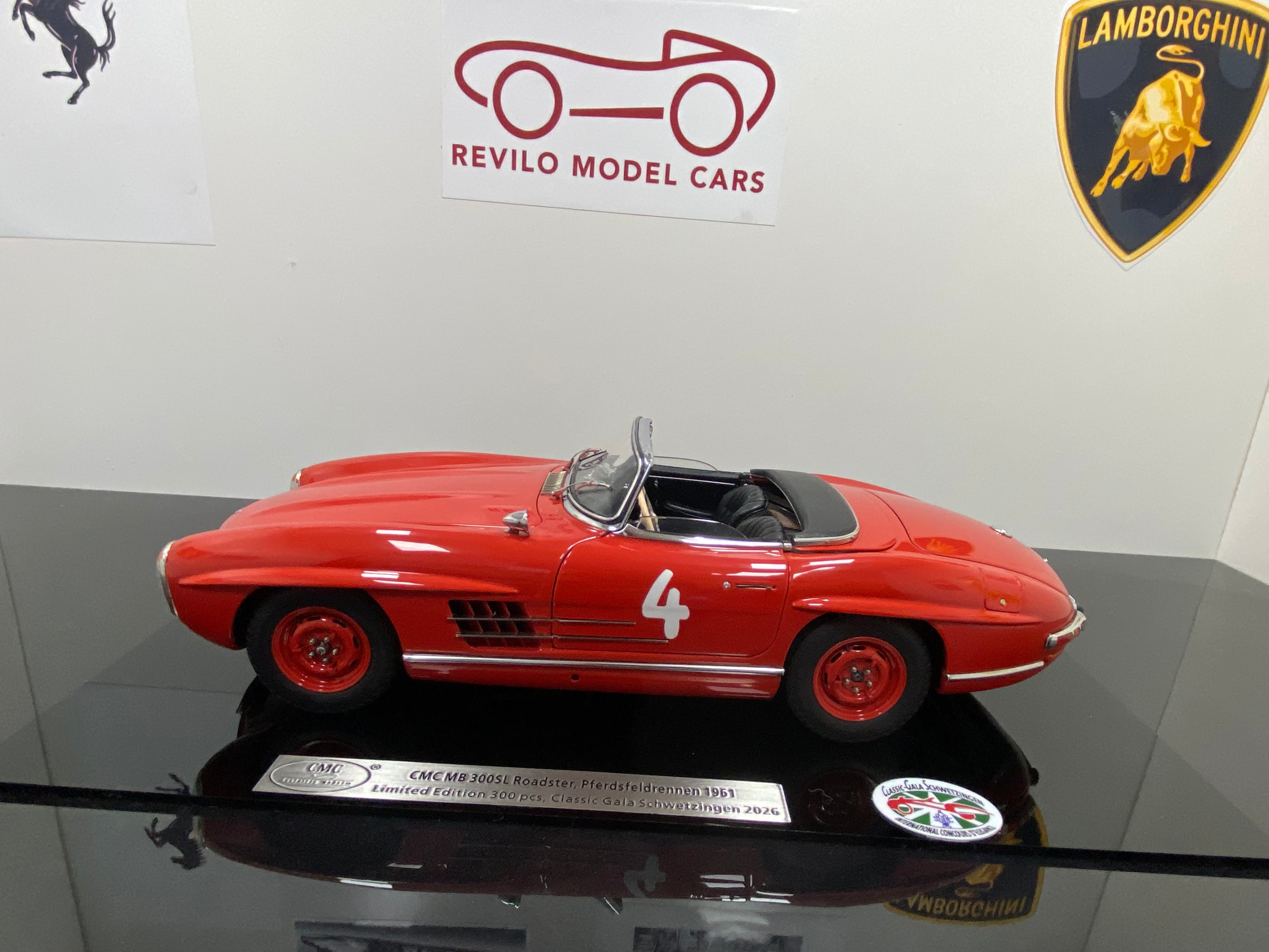 CMC 1:18 Mercedes 300SL M296 Red open top race CGS #4