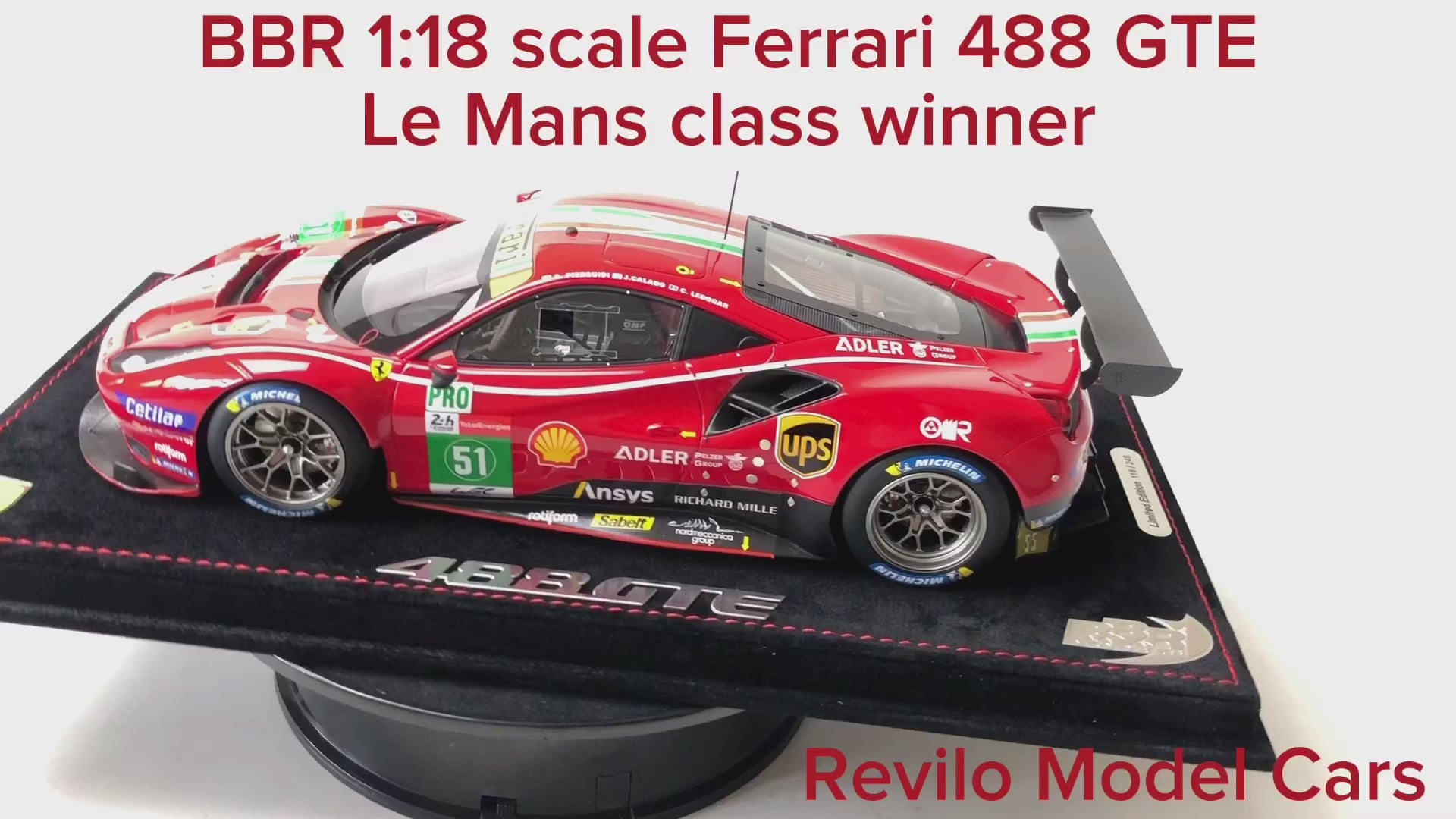 BBR 1:18 scale Ferrari 488 GTE Le Mans class winner #51