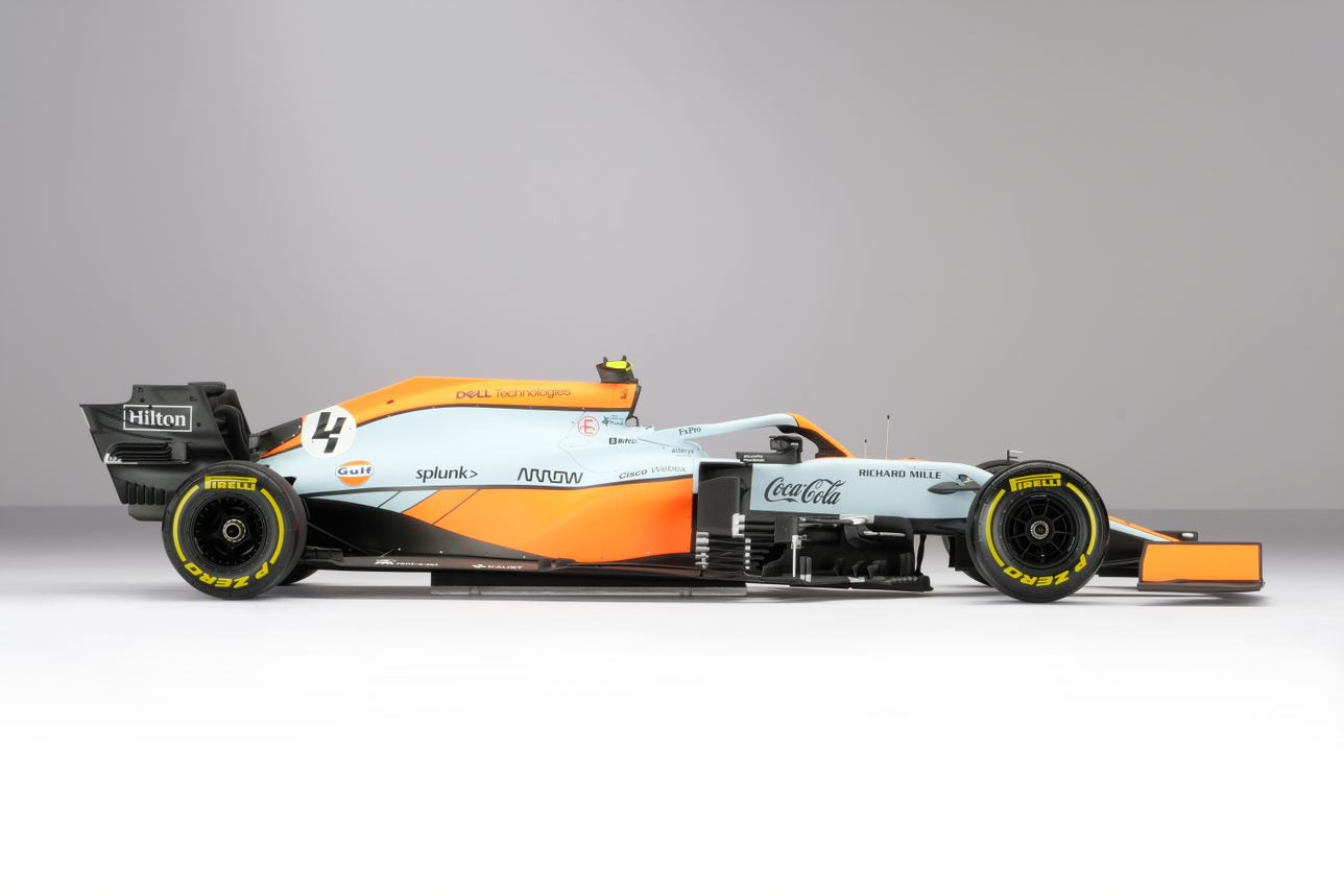Amalgama McLaren MCL35M Gulf Livery 2021 escala 1:18
